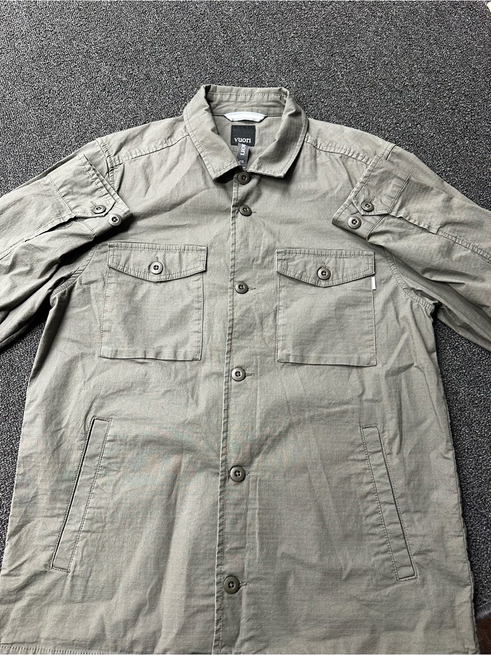 Vuori Ripstop Jacket Mens L Military Green Organic Cotton Shirt V527